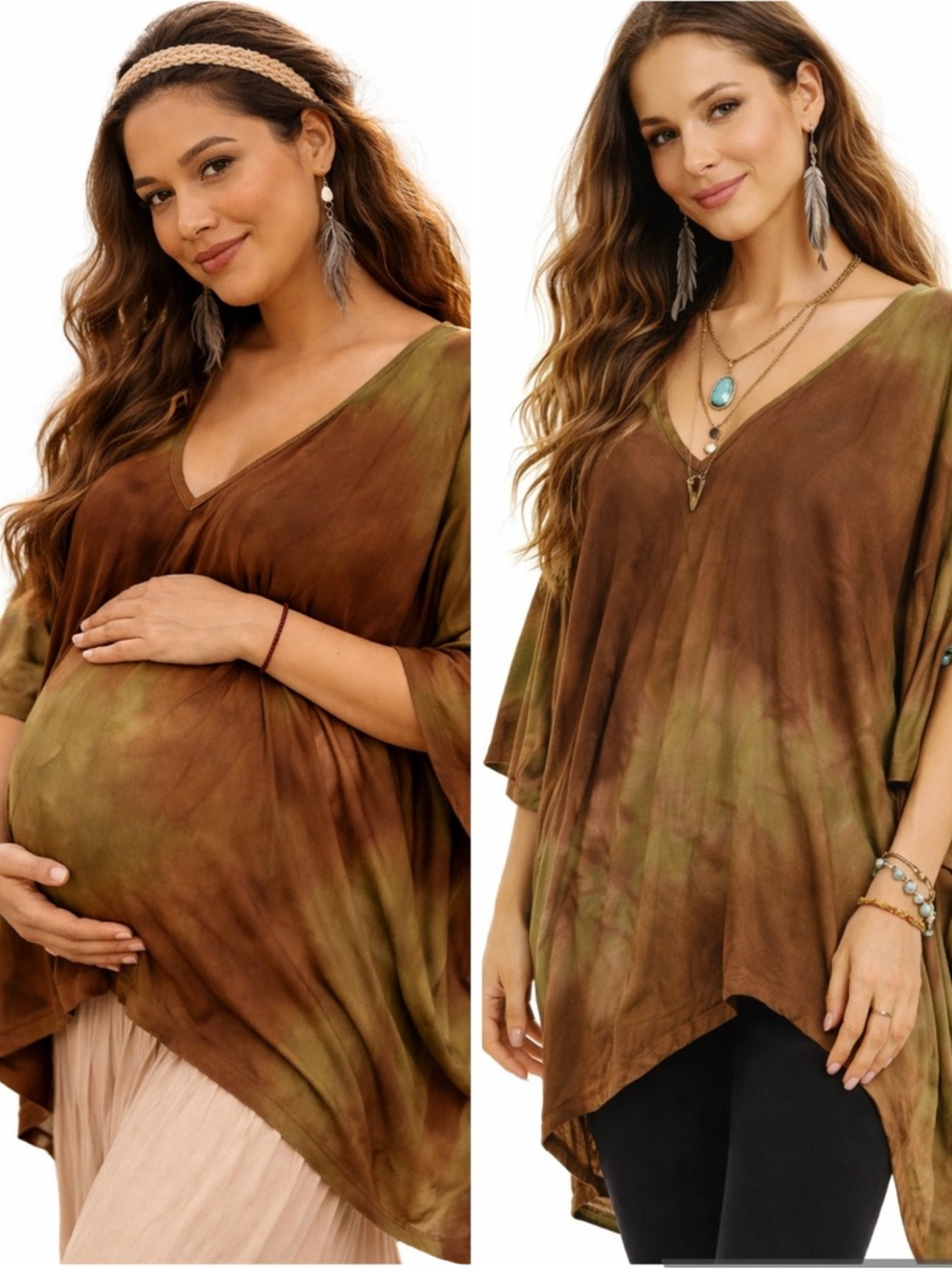 Organic Viscose Boho Kaftan Top Maternity & Postpartum Tie Dye Earth Tones M-XL - Picture 3 of 10